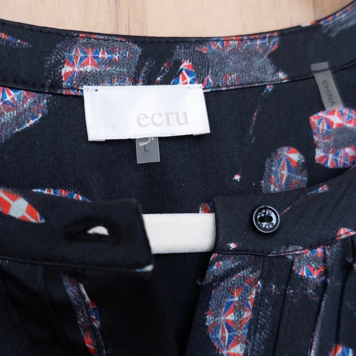 Anthropologie Ecru Silk Floral Blouse Size L Black Long Sleeve Romantic Boho - Image 3