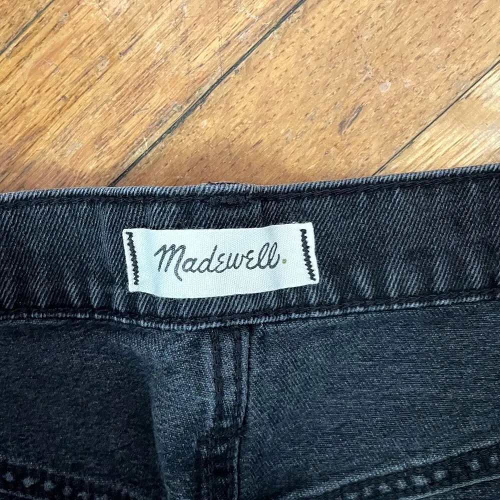 Madewell Rigid Denim A-line black frayed hem miniskirt pockets casual summer - Image 4