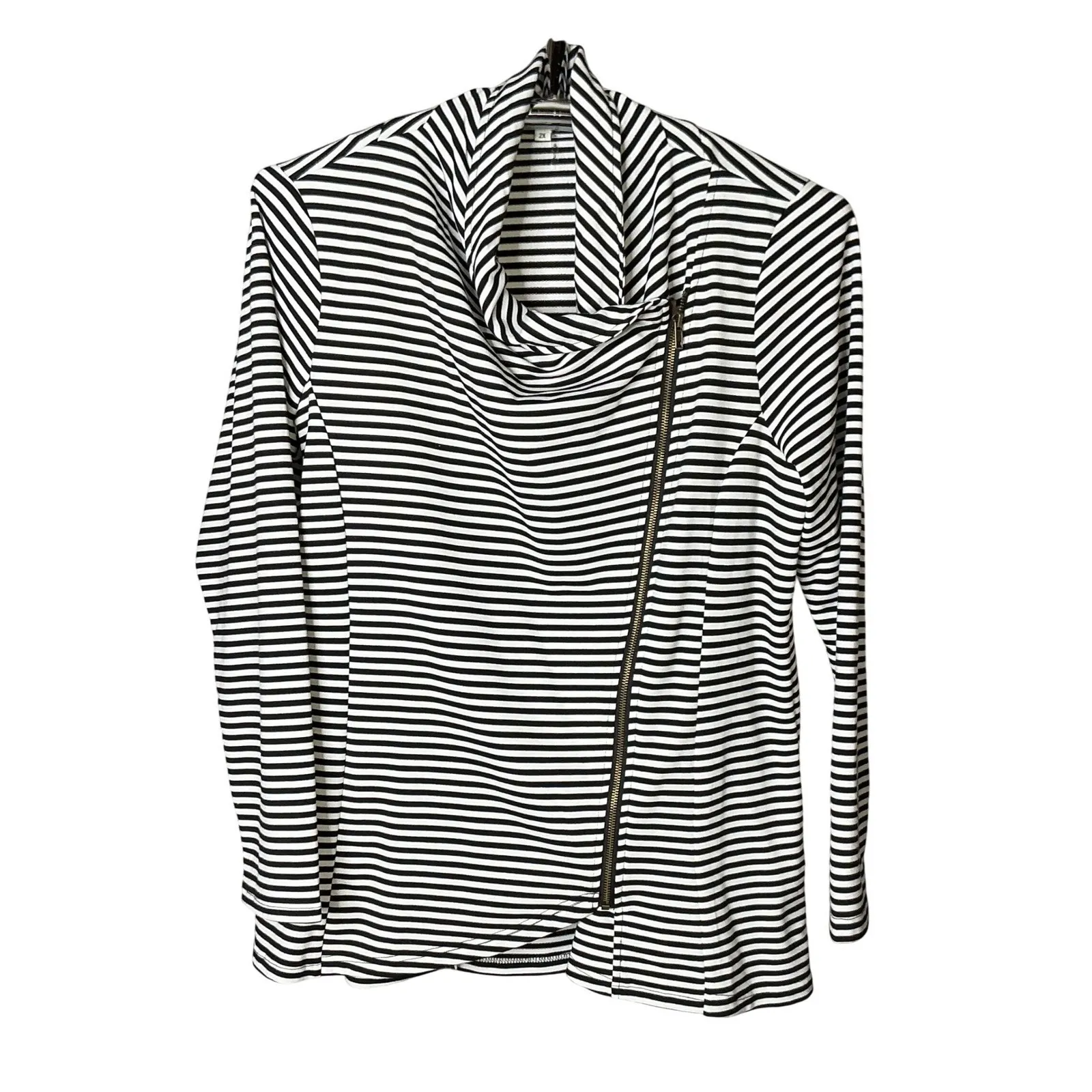 Andree By Unit‎ Striped Asymmetrical Zip Cowl Neck  2X Black White Long Sleeve- - Image 2