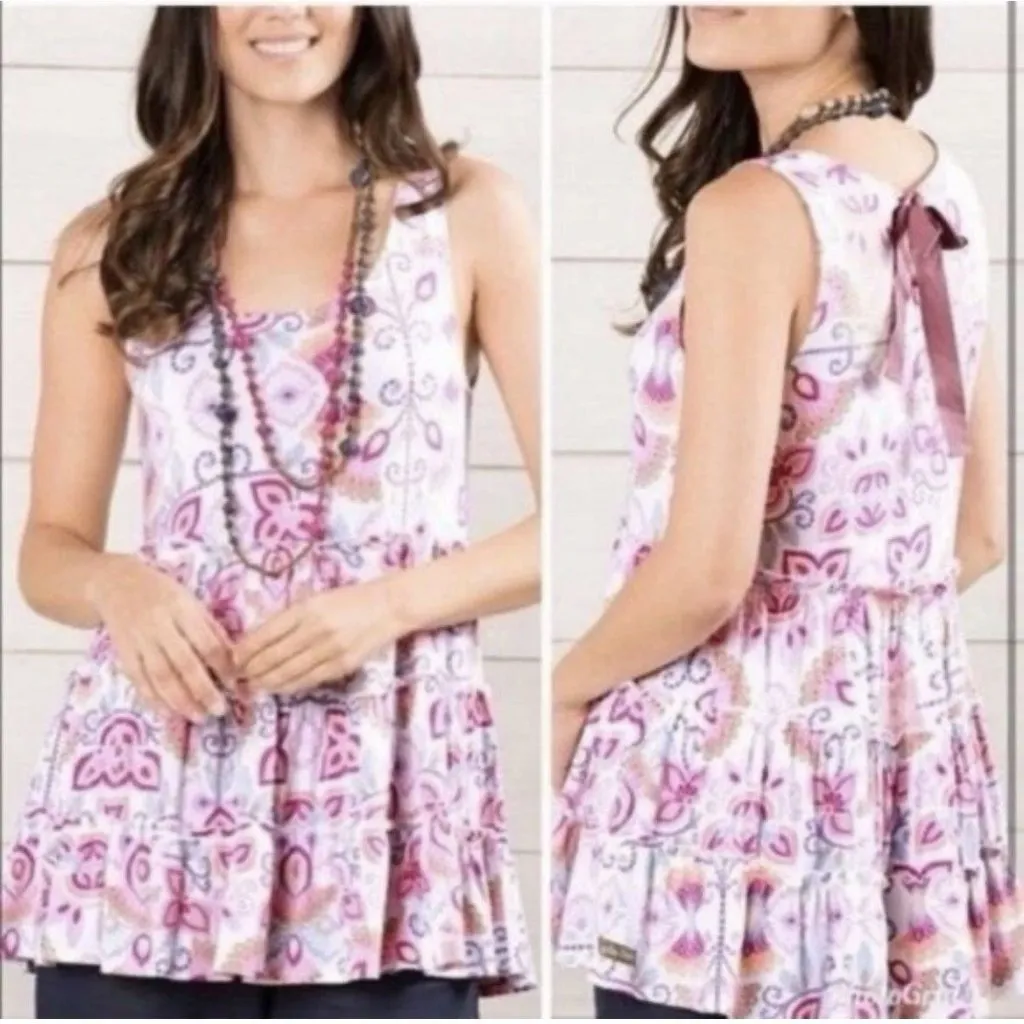 Matilda Jane tiered tank top in a vibrant floral and paisley pattern Size Large - Image 2