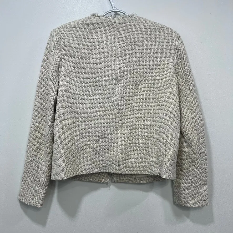 J Mclaughlin Martha Jacket Small NWT $268 Fringe Tweed‎ Cotton Solid Tan Ecru - Image 2