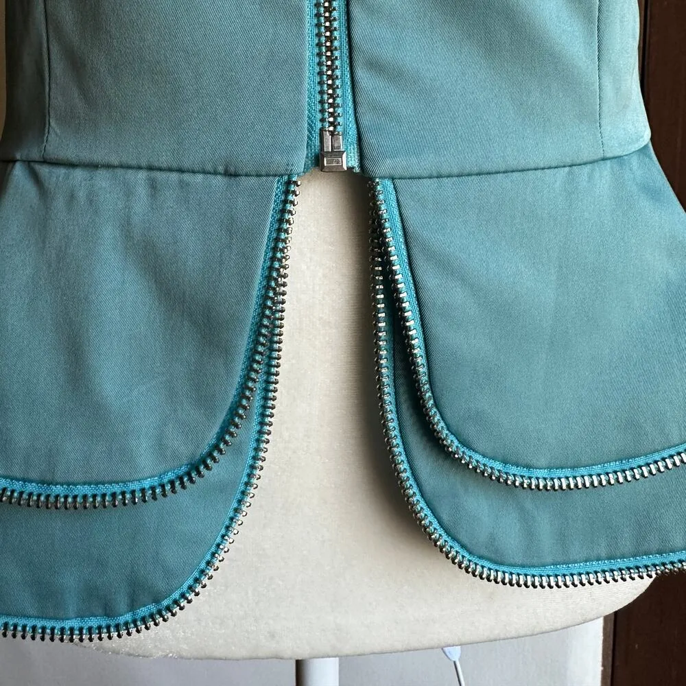 KARO RINLAN | Y2K Vintage Ice Blue Zip Up Zipper Trim Peplum Top | Approx Sz S - Image 2