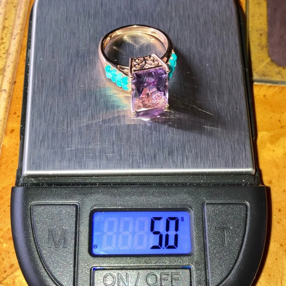 Rose de France Amethyst Sleeping Beauty Turquoise Sterling Silver Ring Size 8 Blue - Image 8