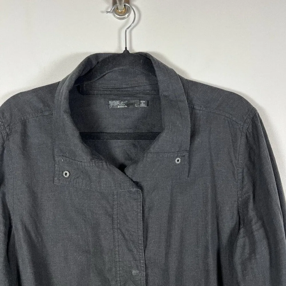 Prana Black Button Up Light Weight Hemp Jacket Women’s Size Large‎ Collared - Image 3