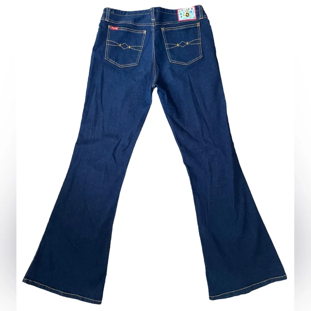 Mudd Vintage Y2K Blue Corset Lace Up Tie Sides Stretch Hippie Flare Denim Jeans - Image 2