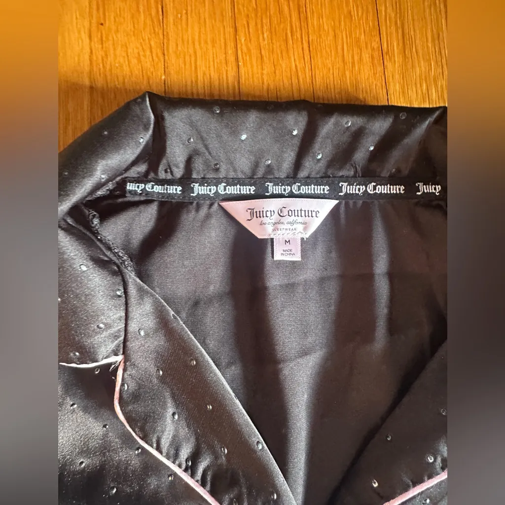 Juicy Couture Black Satin Long Sleeved Pajama Top, Size M - Image 3