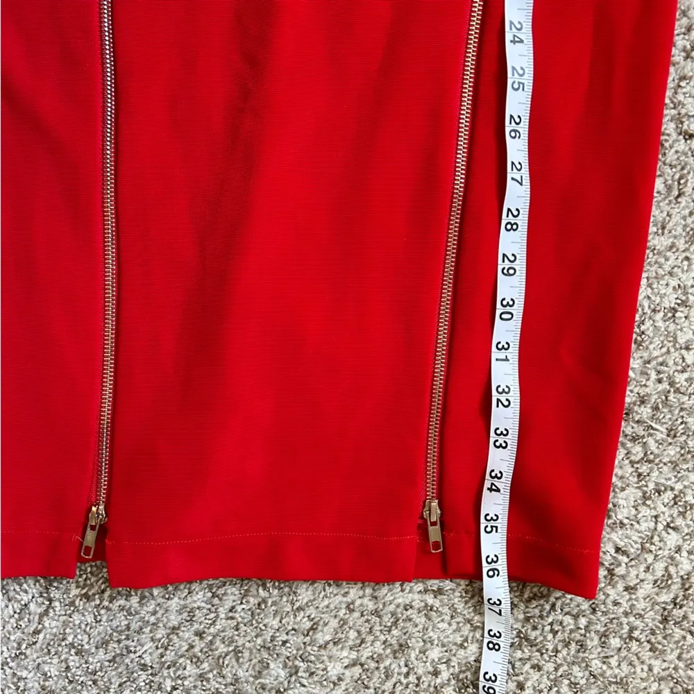 Sans Souci Red Strapless Bodycon Dress Formal Party Medium Gold Zipper Detail - Image 6