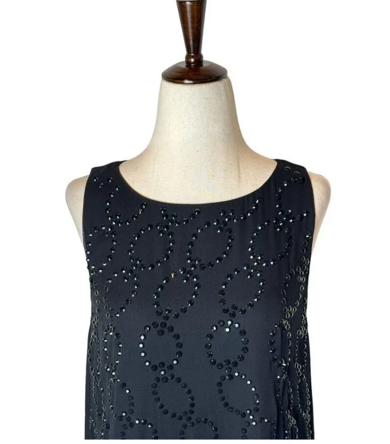 Diane Von Furstenberg Dress Women 6 Black Silk Jeweled Shift Mini Cocktail Party - Image 3