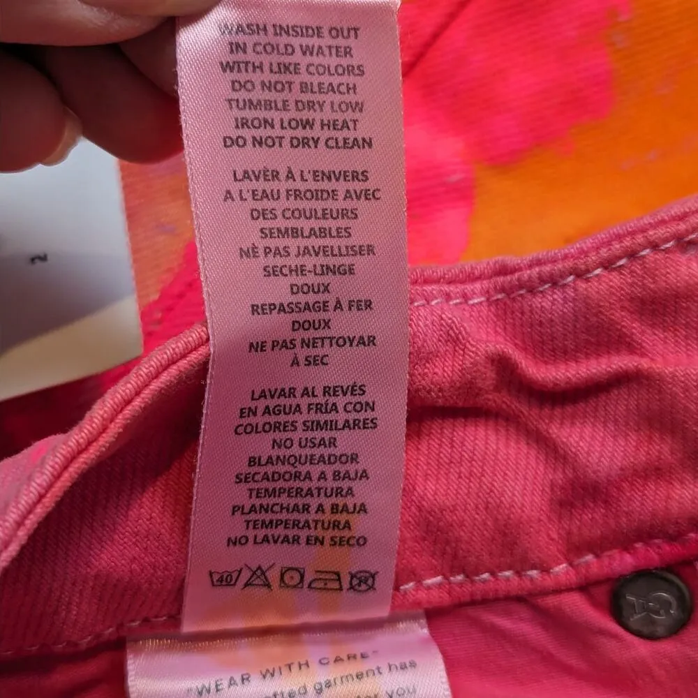 Good American Prentis Burrell 90s Loose Fit Tie Dye Jeans Pink Orange Size 2/26 - Image 9