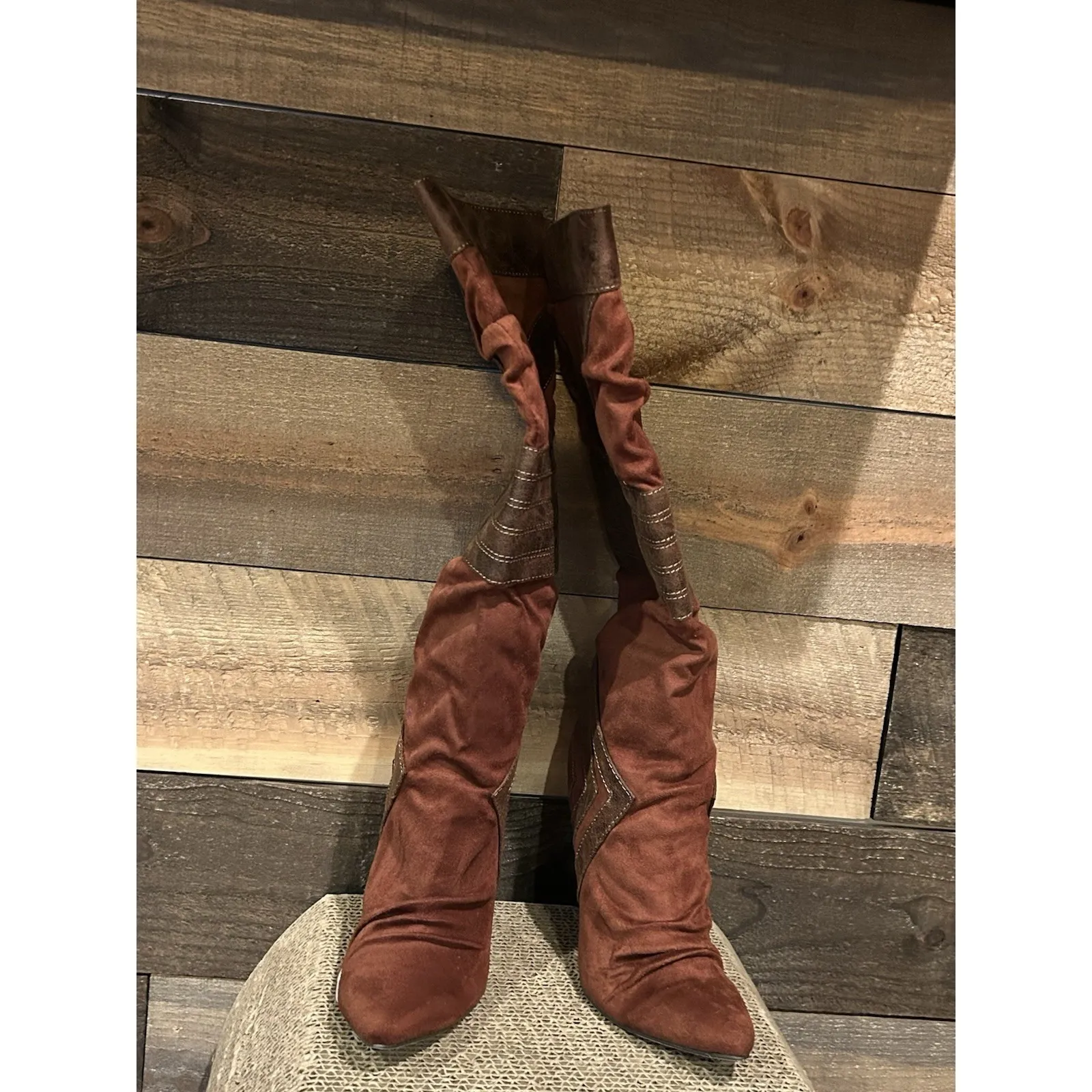 Michael Antonio Knee High Boots Women's 6.5 Tan Faux Leather High Heel - Image 4