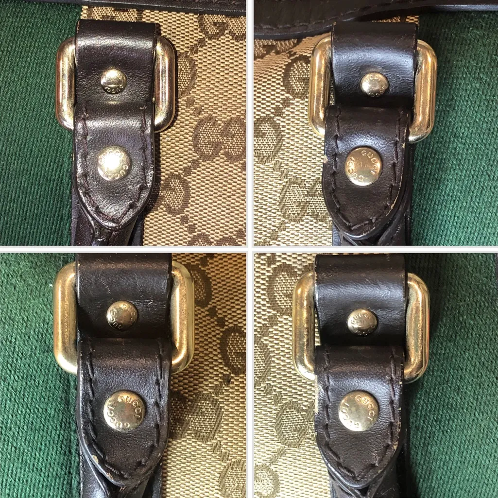 GUCCI GG Beige and Brown Boston Duffel Bag with Red and Green Sherryline Stripes - Image 9