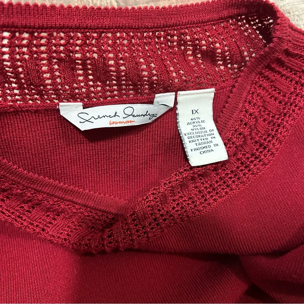 French Laundry Womens Red Crochet Trim Knit Tunic Sweater 1X Plus Size - Image 6