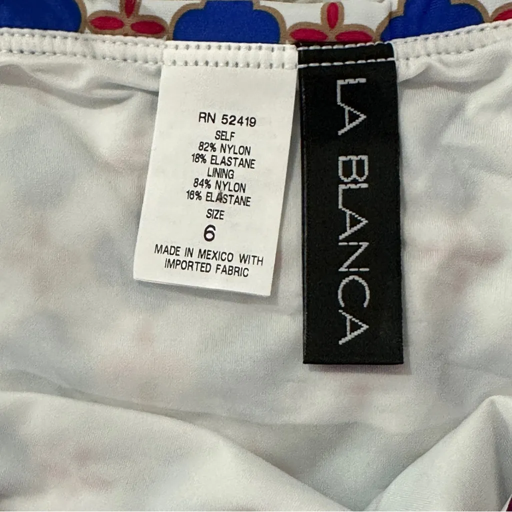 NWT La Blanca Mosaic Tile Blue and Red Geometric Bikini Bottom Size 6 - Image 7