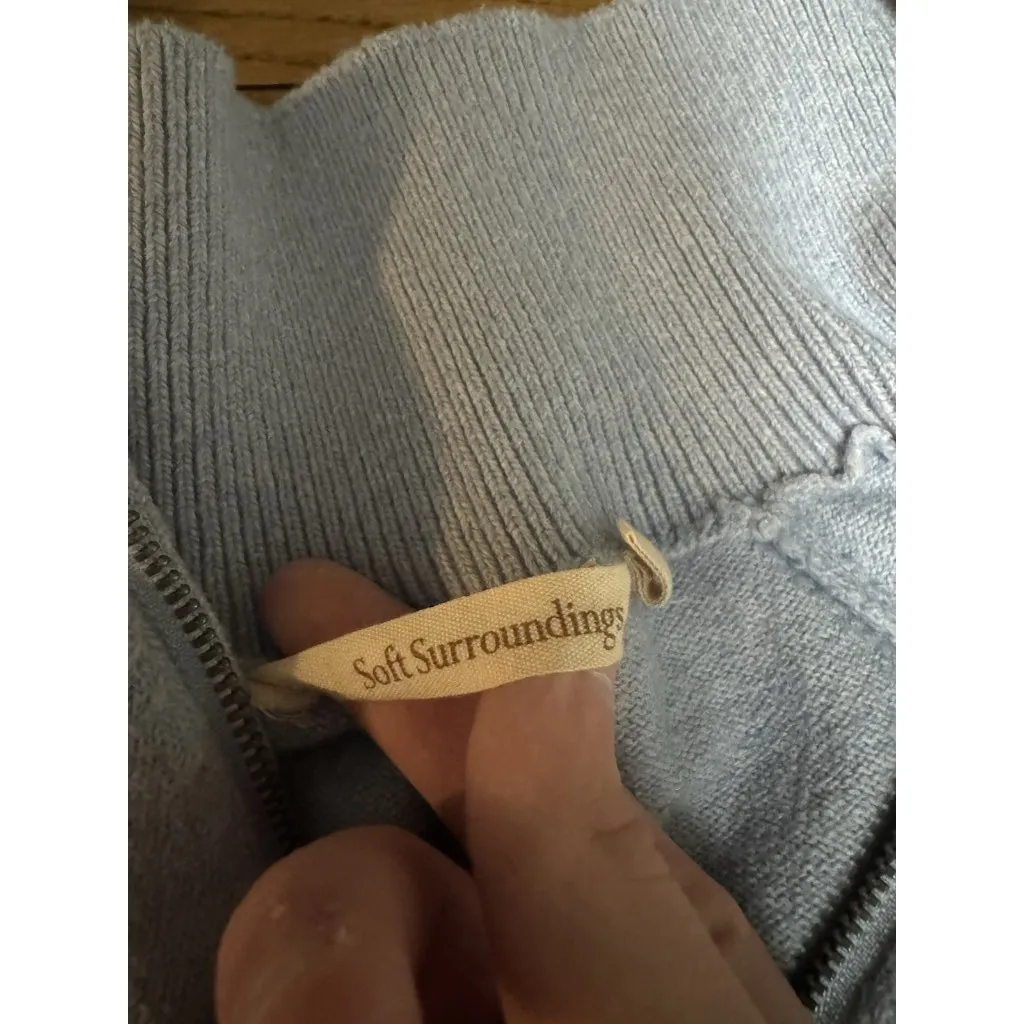 Soft Surroundings Tunic Sweater Women Size Large Blue Wool Blend Cowl Neck Zip - Image 3