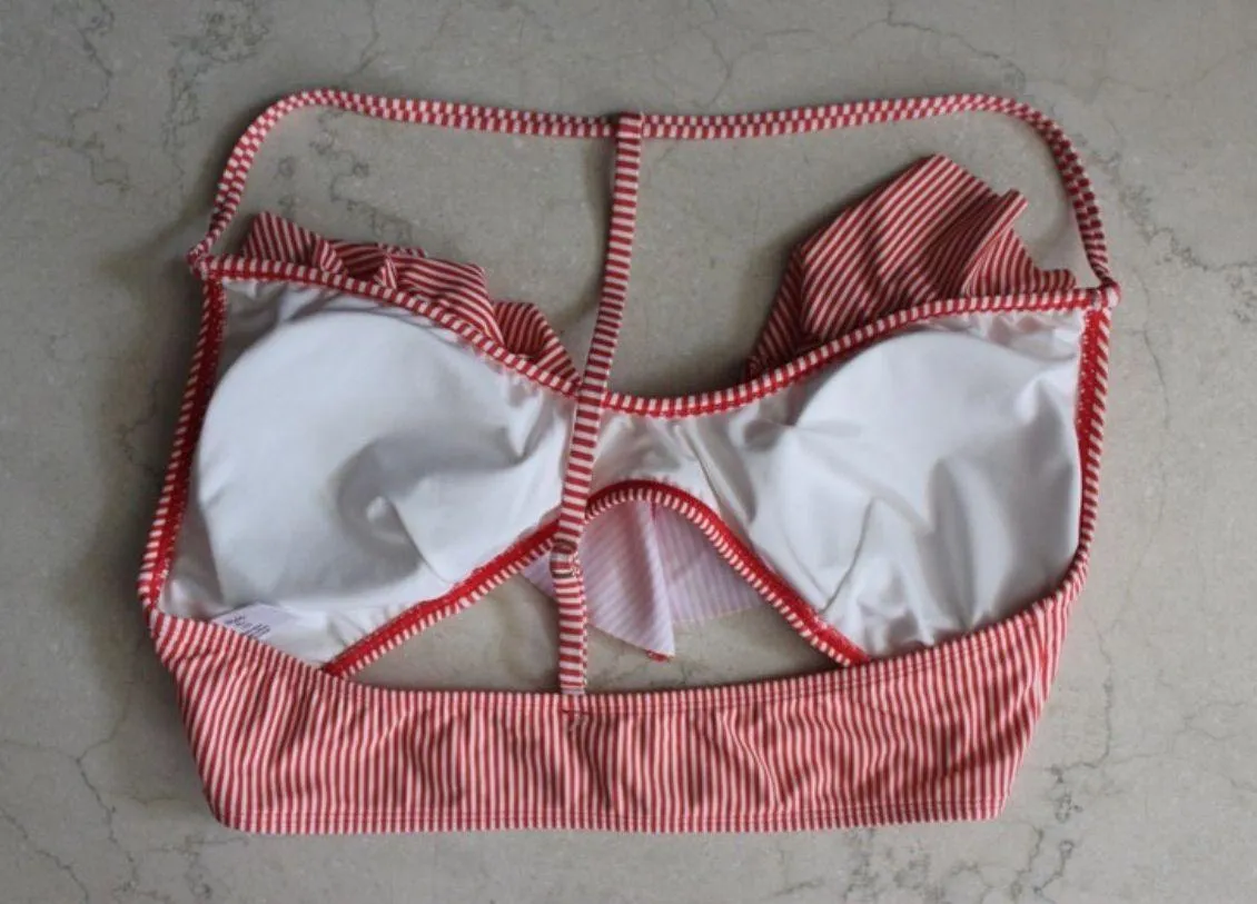 Mae | Striped Seersucker Ruffle Bikini Top Red Size L - Image 2