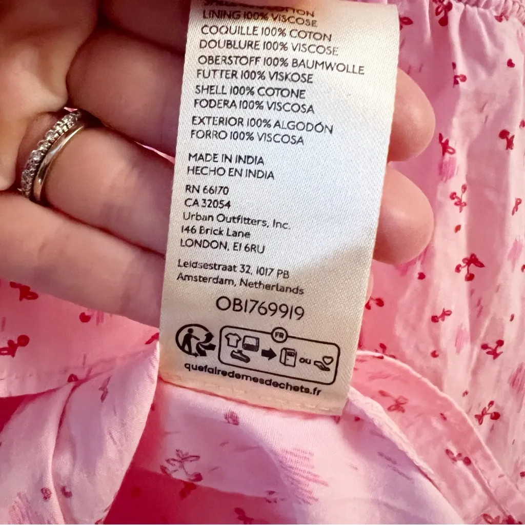 Free People Gabby Mini Dress Cherry Print Size Small Tie Back Pockets - Image 11