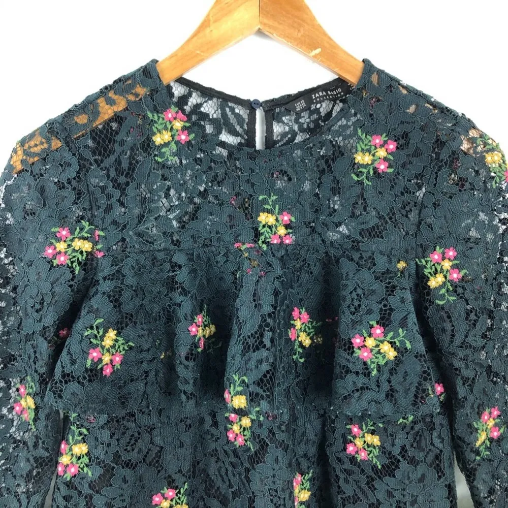 Zara Floral Lace Embroidered Mini Ruffle Bohemian Dress XS - Image 6
