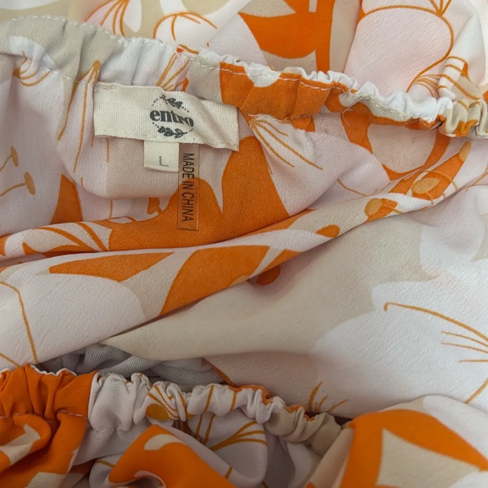 Orange Floral Flounce Strapless Dress - Image 7