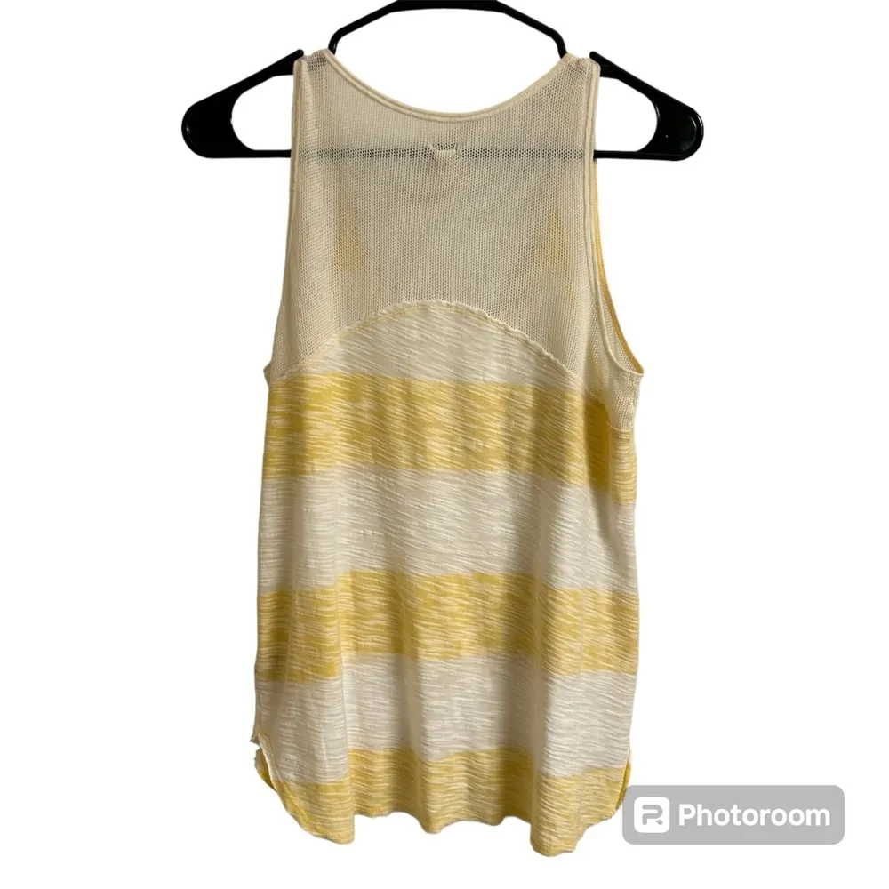 Free People We The Free XS Yellow Stripe Mesh Lace Front Raw Hem Tank Top Y2K - Image 2