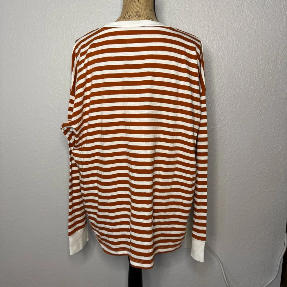 J Crew Factory Orange Long Sleeve Striped Tee Size 2XL Cotton Crew Neck Casual White - Image 10