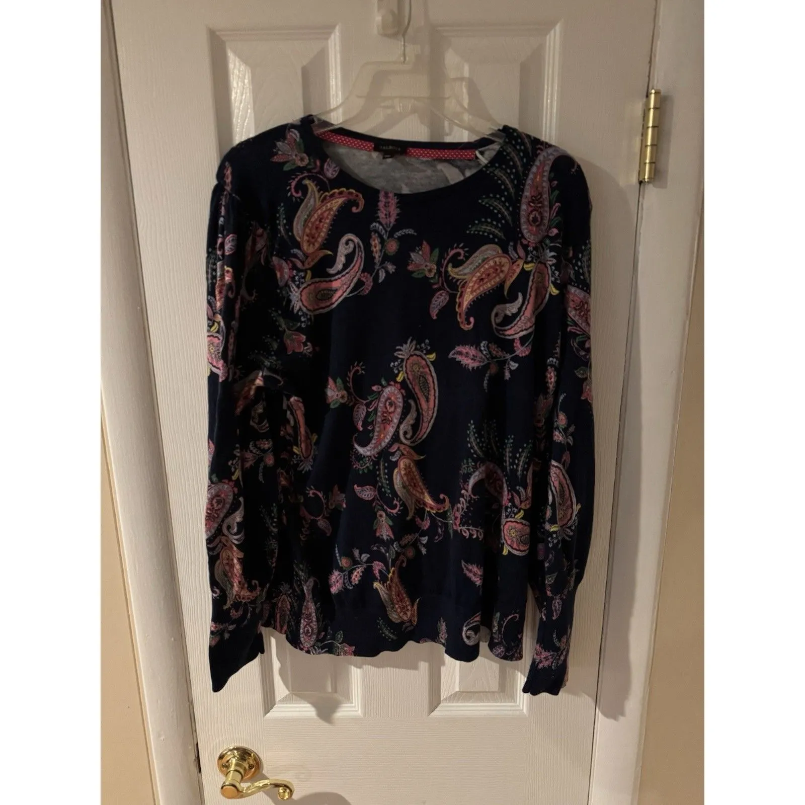 Talbots  Lightweight Sweater XL Blue Shadow Paisley Cotton Blend Crew Neck READ - Image 8