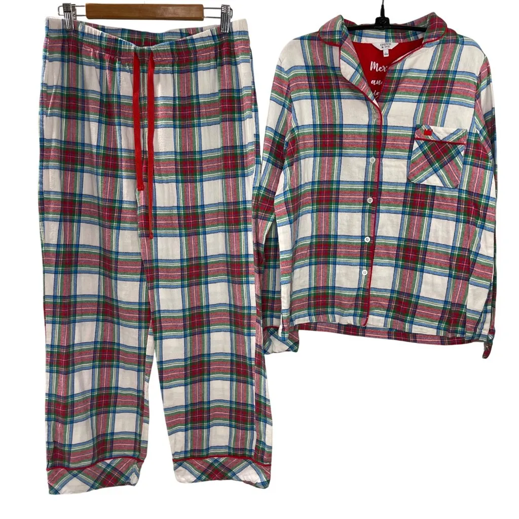 Crown & Ivy‎ Flannel Holiday Pajamas Women's Size Large Plaid Cotton Christmas - Image 2