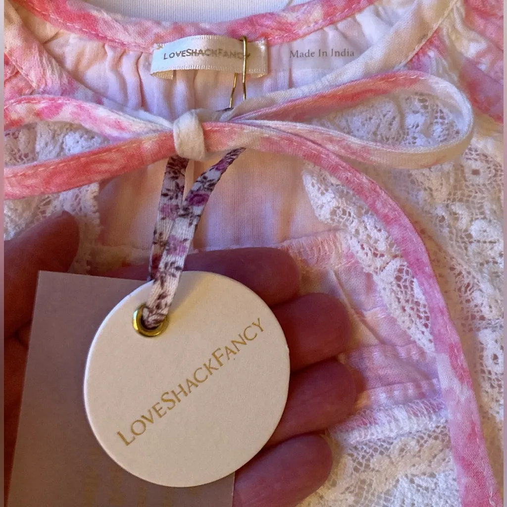 LoveShackFancy pink floral and off white lace collar - Image 8