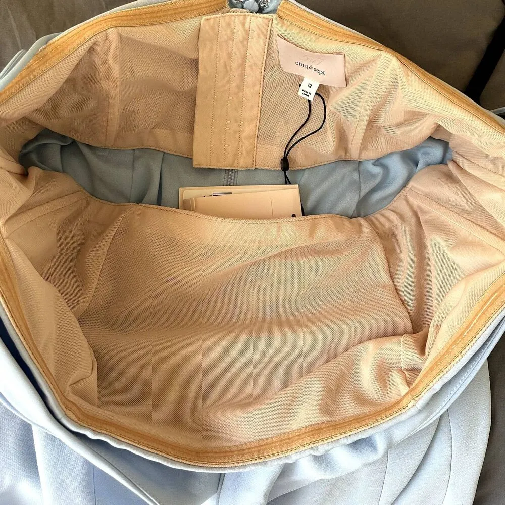 NEW Cinq a Sept Adela Tie-Back Trumpet Midi Dress in Light Blue - Image 9