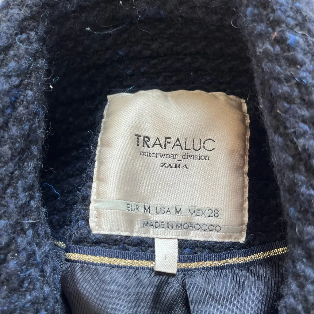 Zara Wool Dark Blue Double-Breasted Peacoat size medium - Image 5