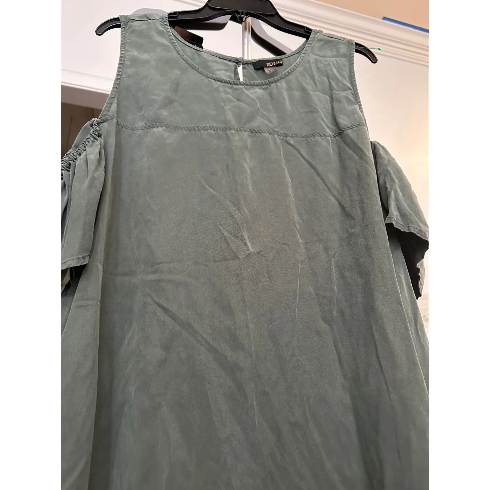 Renuar Olive Green Cold Shoulder Ruffle‎ Sleeve Casual Dress XL - Image 6