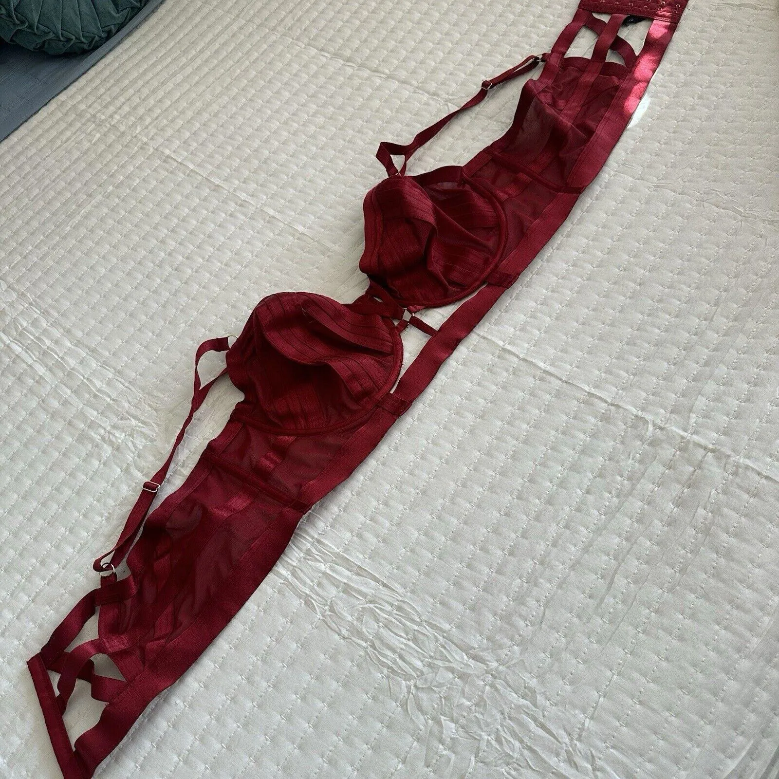 Torrid Curve Plus Size 4 Red Overt Strappy Mesh Bra Longline Bralette - Image 3