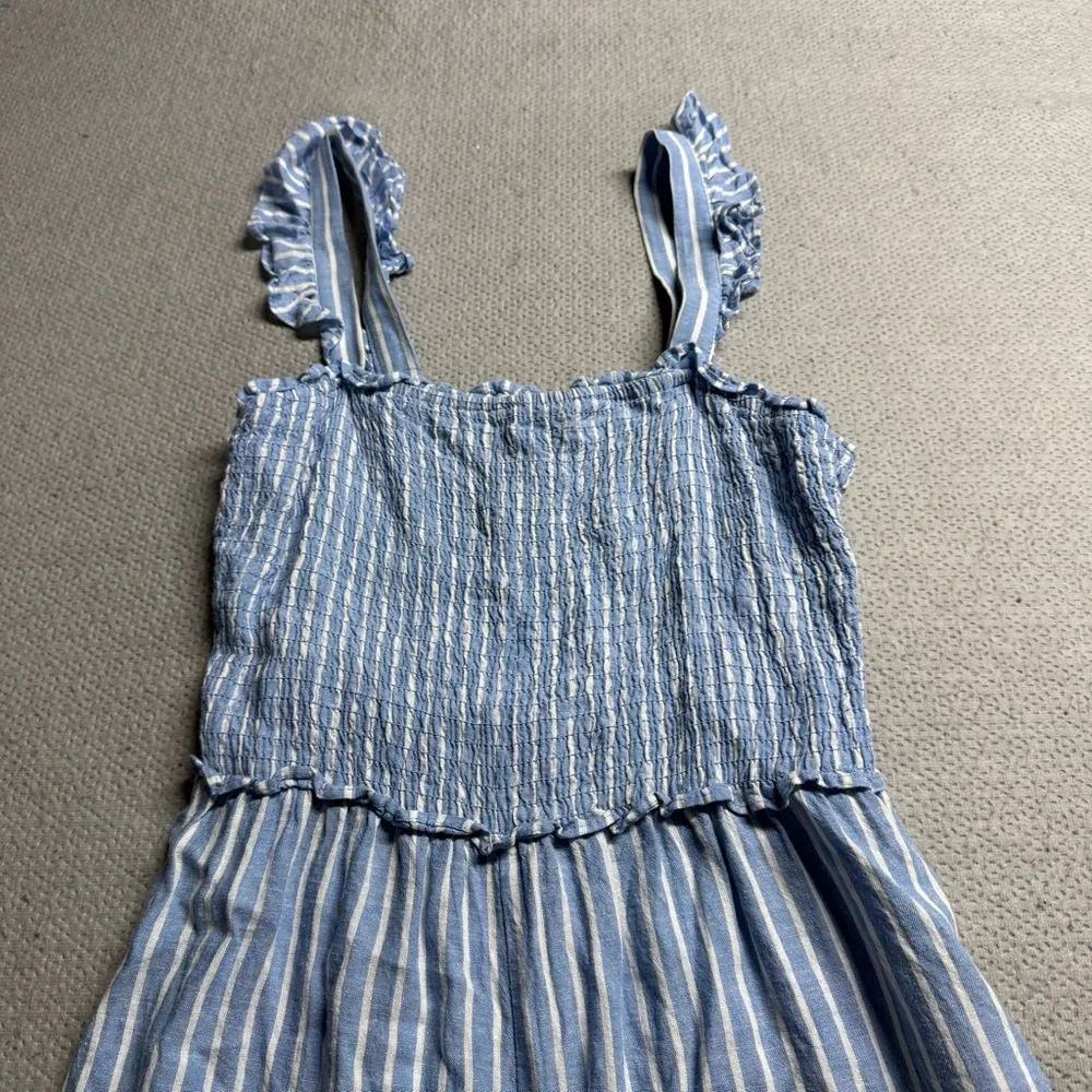 H&M Blue & White Striped Ruched Bodice Wide Leg Jumpsuit Size Small EUC - Image 3