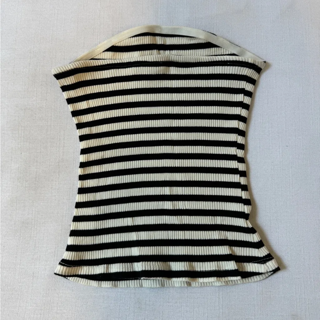 Striped Black and White Strapless Top - Image 4
