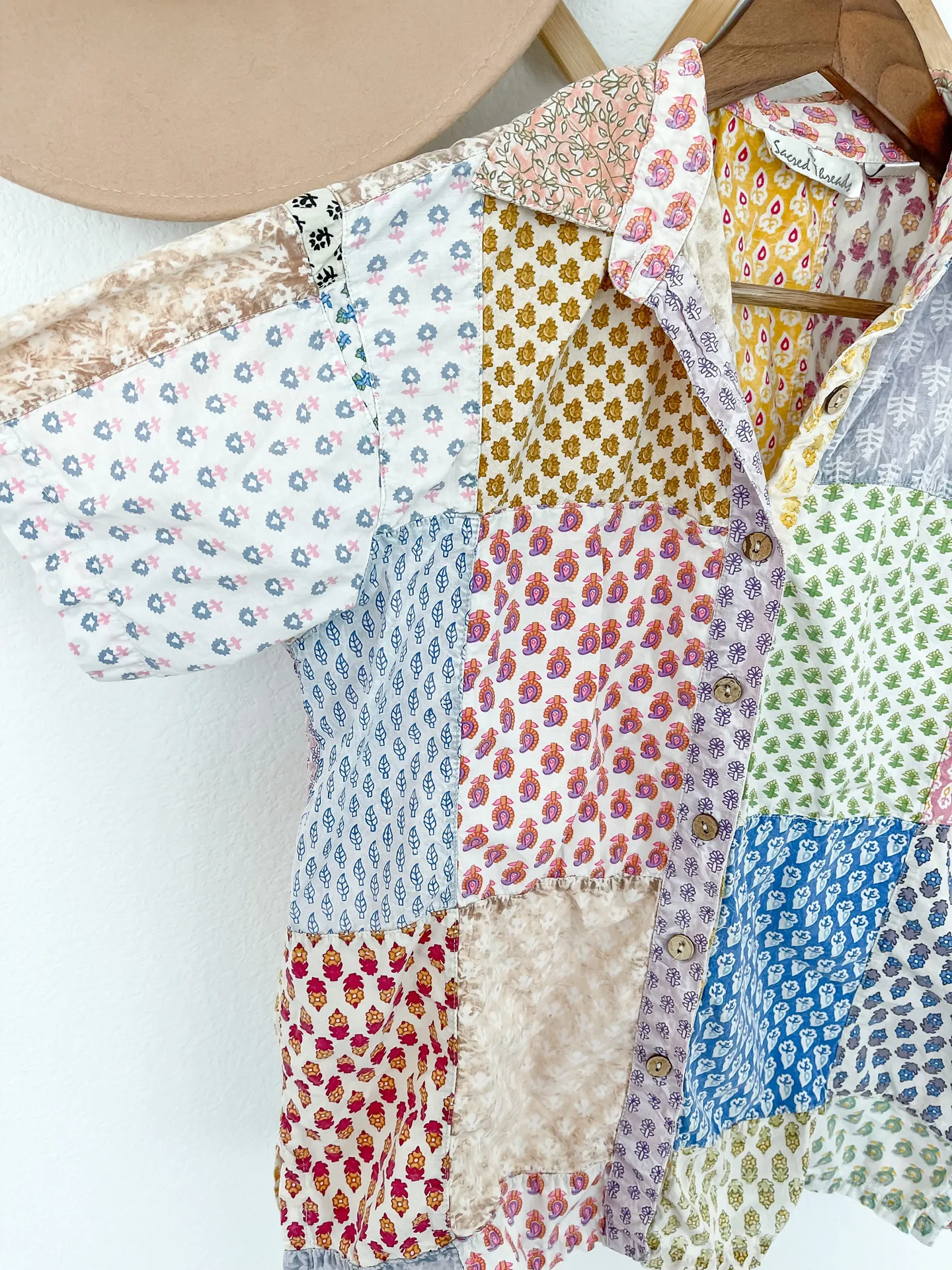 Sacred Threads Patchwork Short Sleeve Button Down Top - Image 4