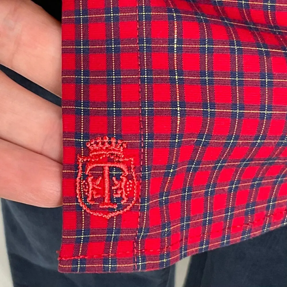 Talbots Red Check Shirt Sz 2P Wrinkle Resistant Shimmering Button Front Holiday - Image 5