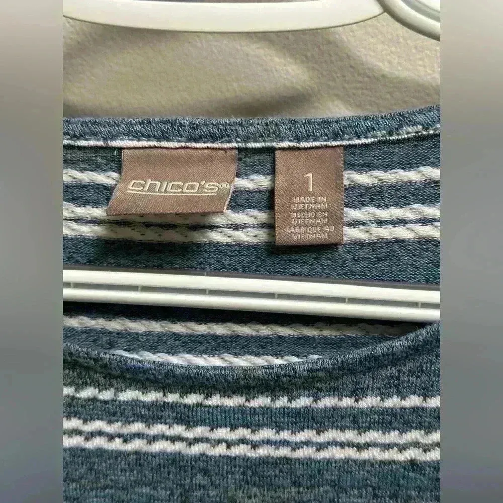 Chico’s 3/4 Sleeve Lightweight Blue Striped Sweater Waist Tie | Women’s 1/M/8 - Image 5