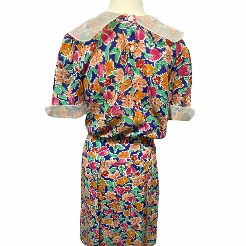 Neiman Marcus Vintage Floral Tropical Print Midi Dress Size 10 - Image 11