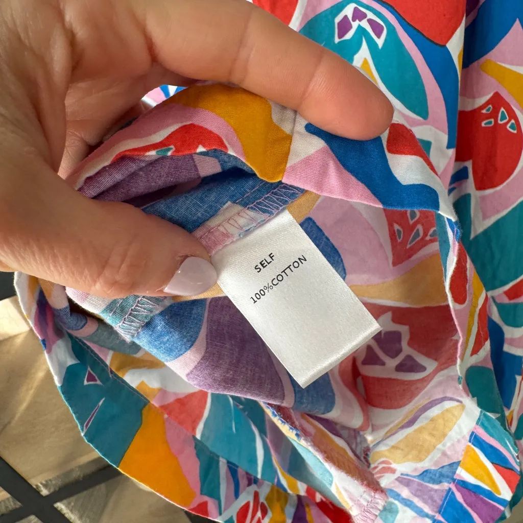 Fate smocked mini dress colorful print collar pockets 3/4 long sleeve floral Pink Size M - Image 10