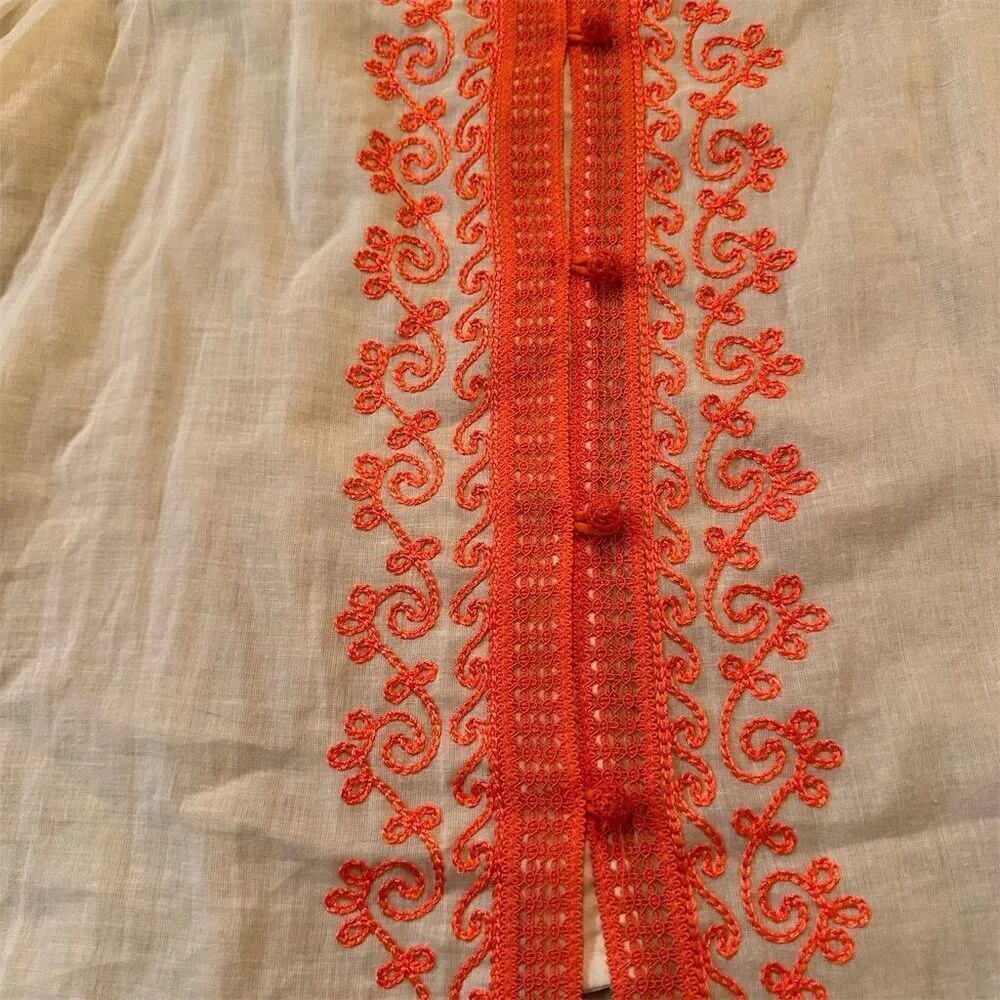 Bohemian Peasant Blouse Ivory Embroidered Off Shoulder 3/4 Sleeve Women's Top - Image 6