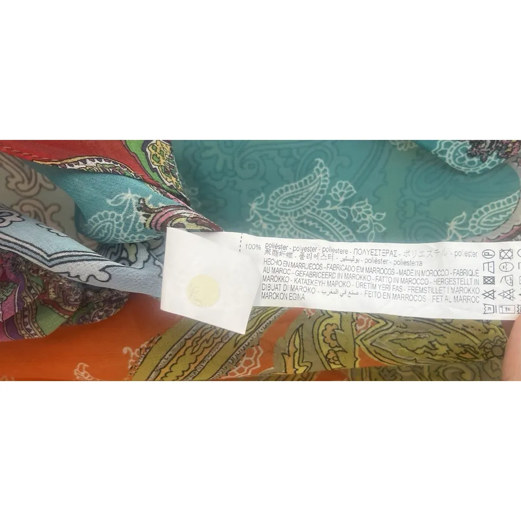 ZARA Crop Top S Paisley Patchwork Tie Front Sheer Multicolor Ruffles Bell Sleeve - Image 6