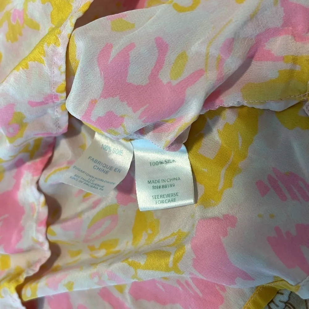 Lily Pulitzer Silk Elsa Floral Blouse Top Ooh La La Pink Yellow Size XS - Image 10