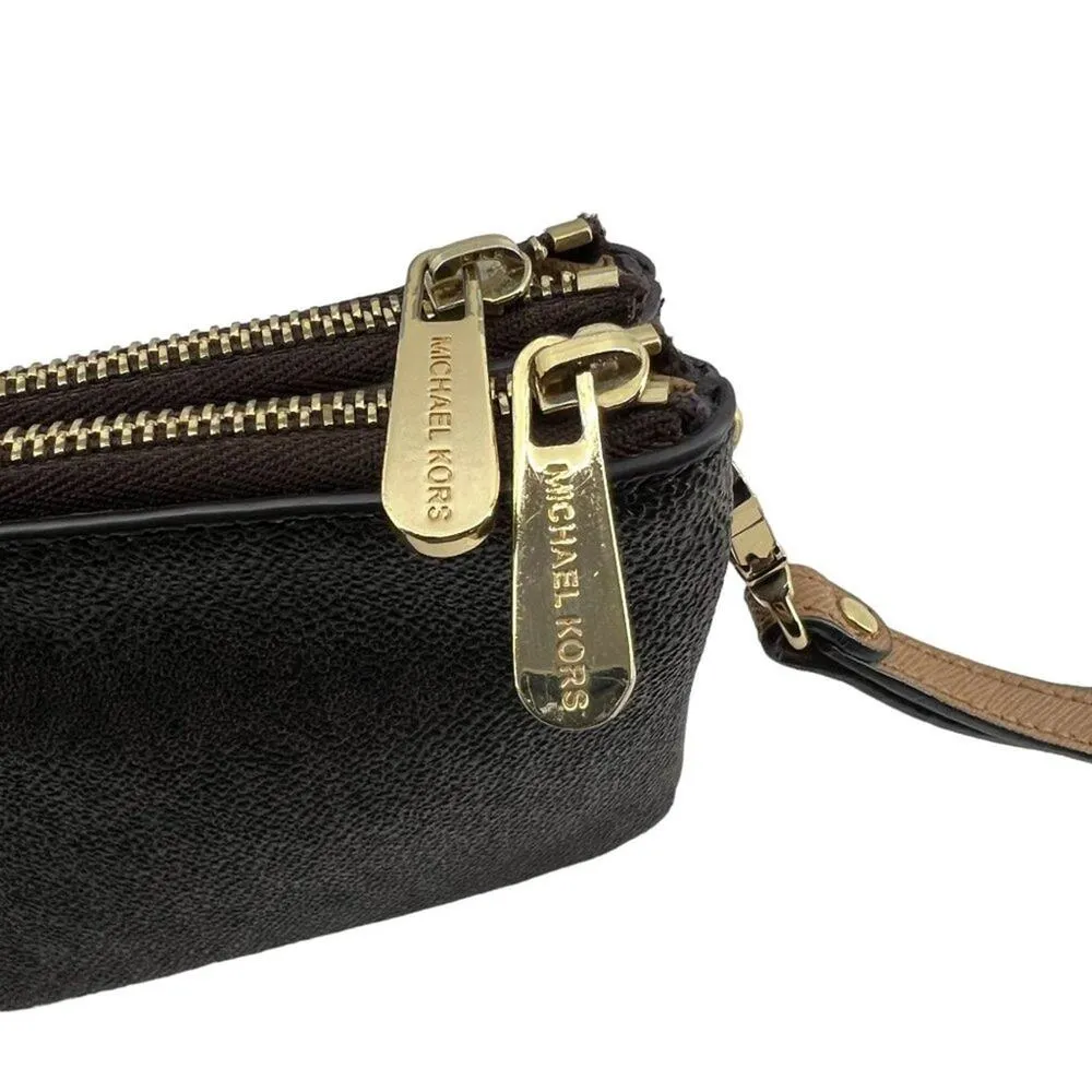 Michael Kors Double Zip Wristlet Leather Brown Tan - Image 5