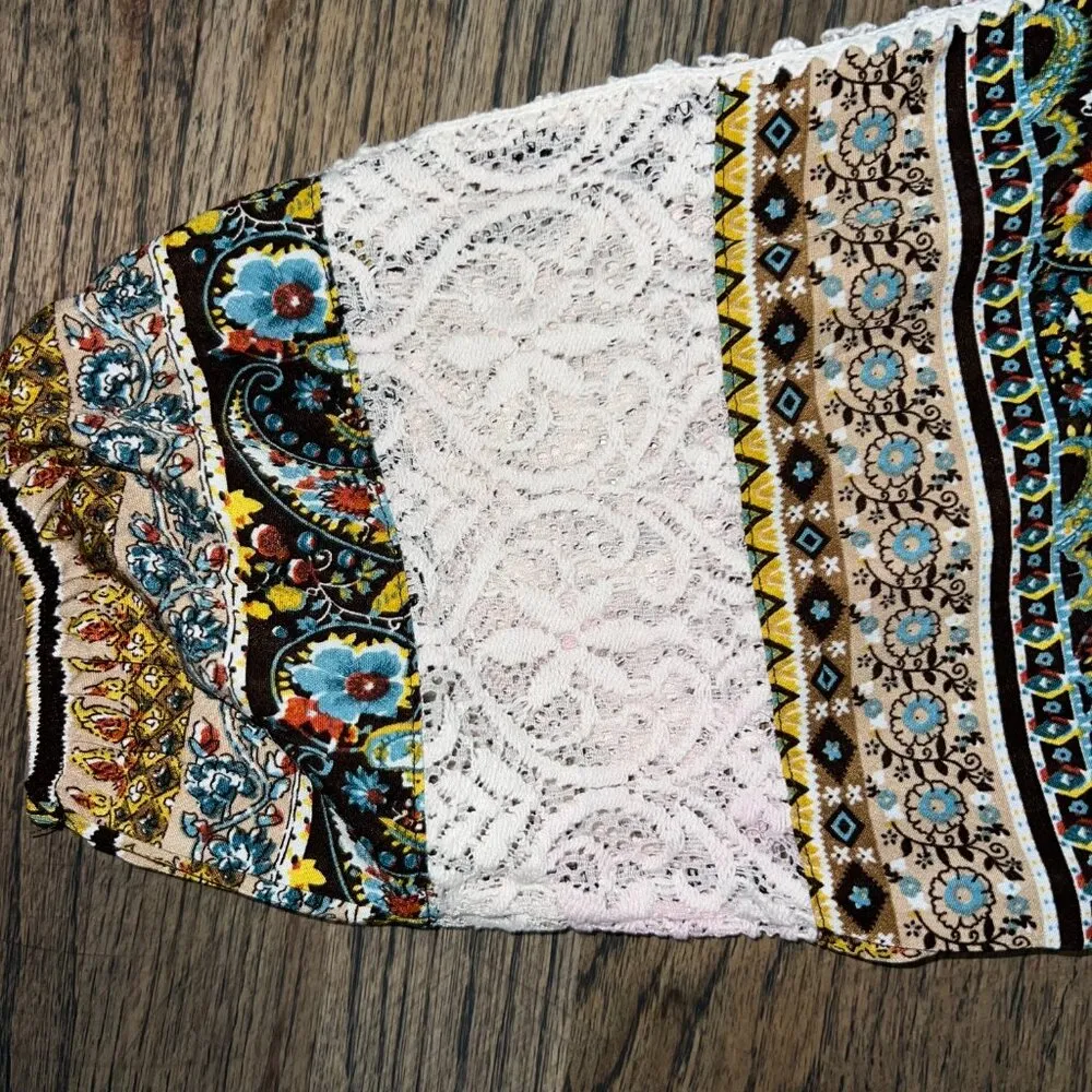 Umgee Multi-Colored Paisley 3/4 Sleeve with Lace Tunic Dress Size XL NWOT - Image 4