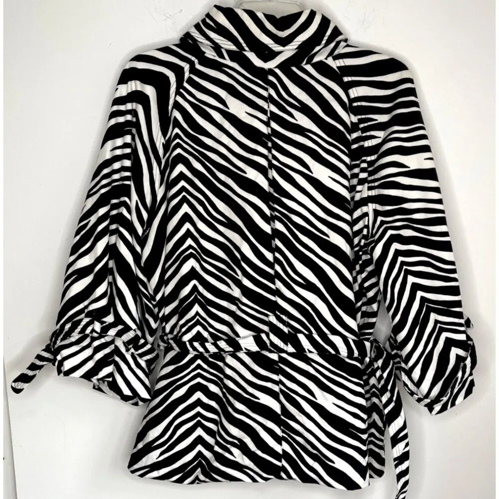 Zebra Print Belted Jacket Size Petite XL New Directions Black - Image 6