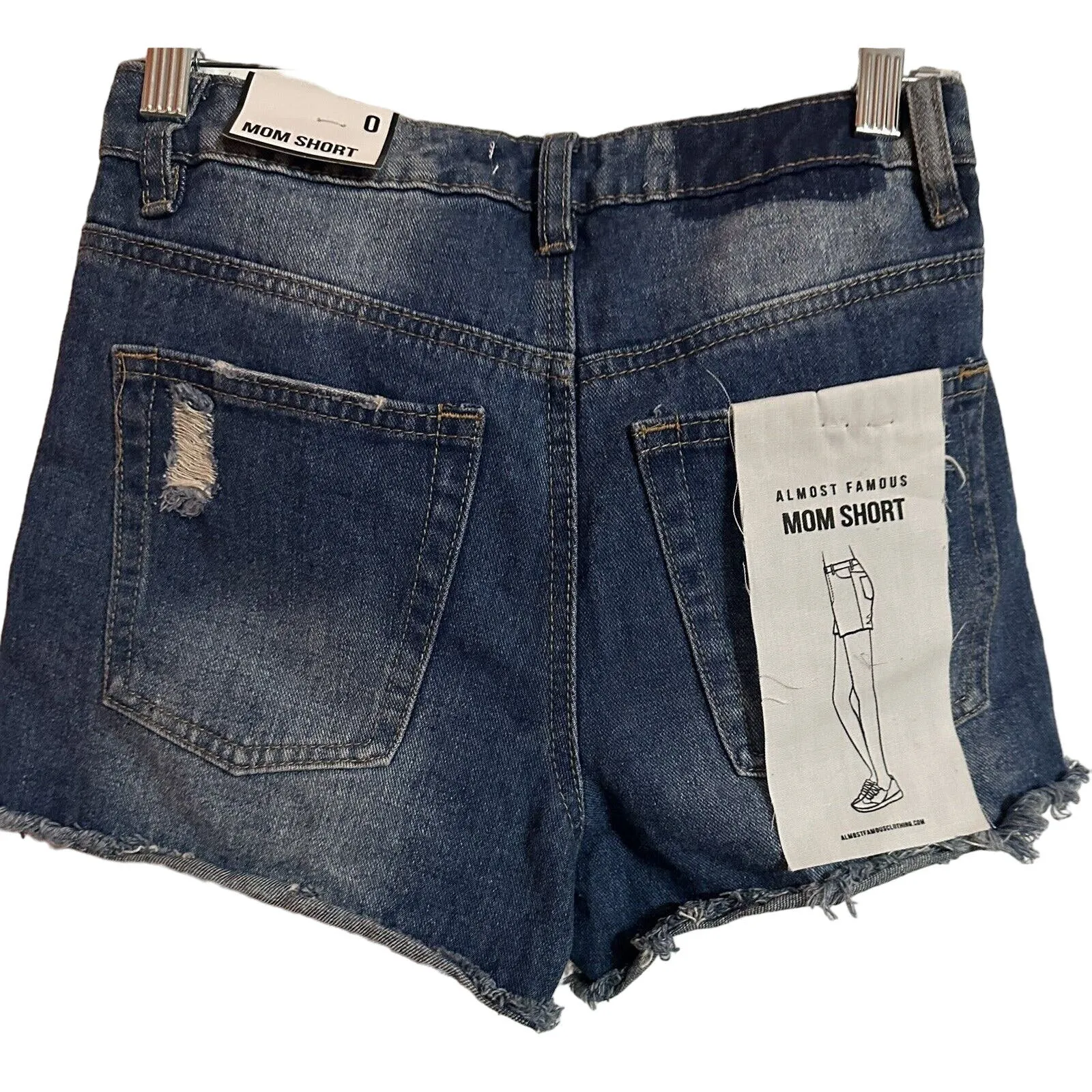 Almost Famous Mom Shorts Women's SZ0 Mid-Rise Blue‎ Denim Distressed - Image 7