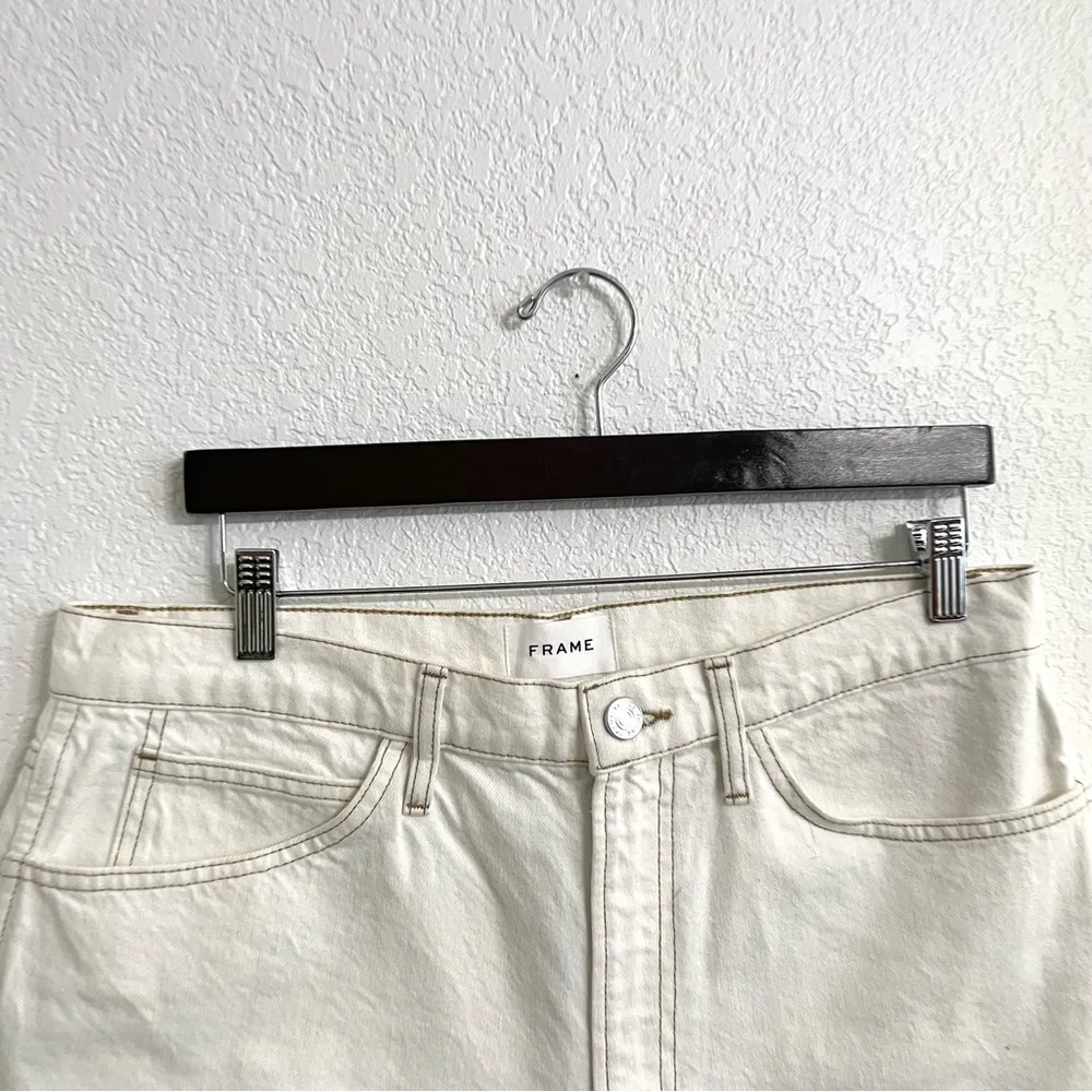 FRAME DENIM Womens Shorts High-Rise Ecru Cuffed Hem Ivory Cotton Size 32 - Image 4
