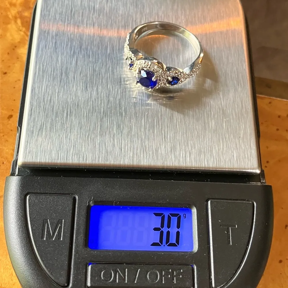 Genuine Cobalt Blue Spinel Sterling Silver Trilogy Ring - Image 9