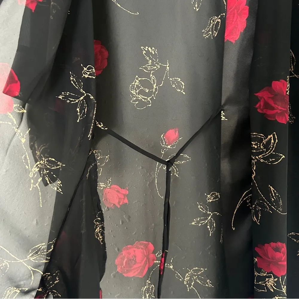 Vintage California Dynasty Black Sheer Red Rose Floral Robe Casual OS Size undefined - Image 7