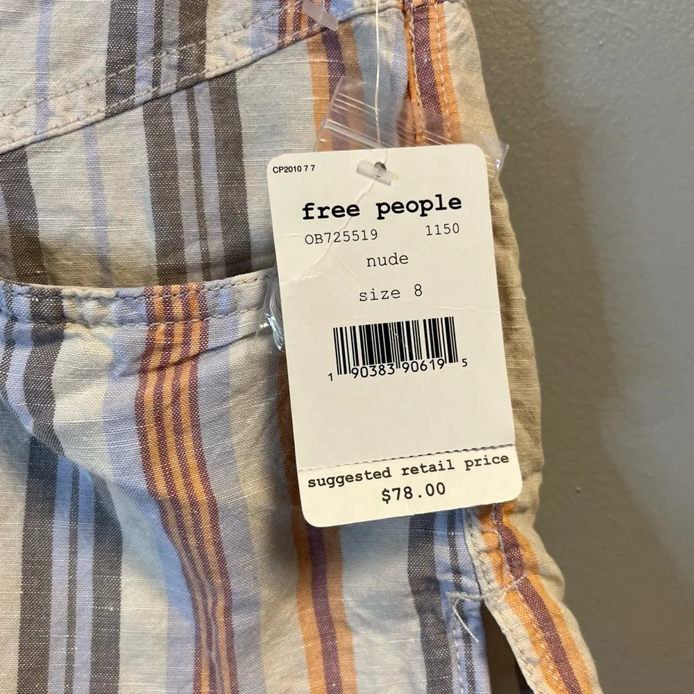 Free People Shorts Nude Striped Morning Rain Fringed Linen Blend Shorts Sz 8 NWT - Image 5