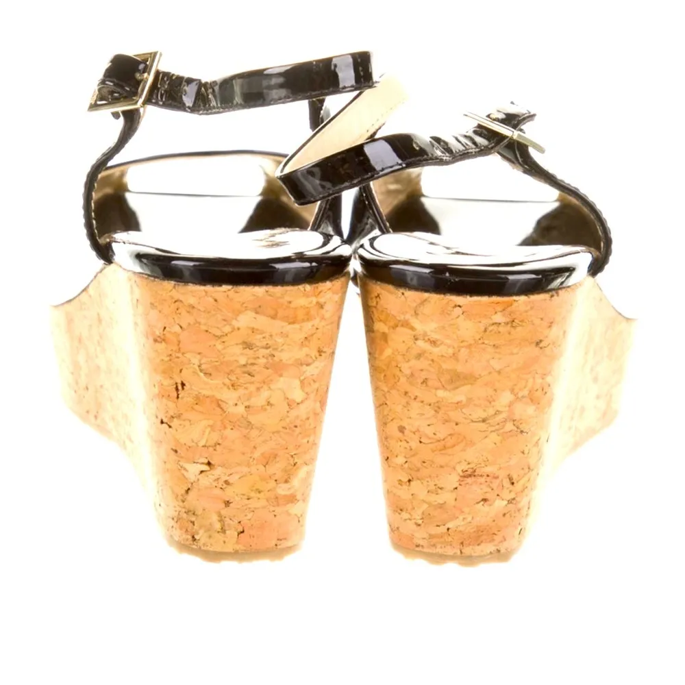 NWOB AUTHENTIC JIMMY CHOO PROVA CORK SANDAL 39.5 BLACK PATENT LEATHER - Image 3